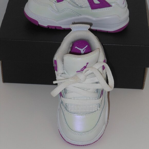 JORDAN RETRO 4 (TD) WHITE HYPER-VIOLET COLOR LACE UP SNEAKERS SIZE 5C - Picture 2 of 7